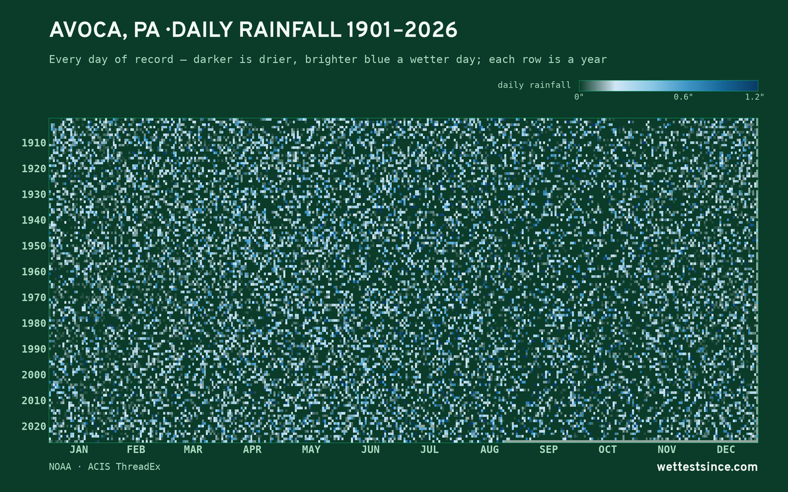 Avoca, PA — daily rainfall every day on record