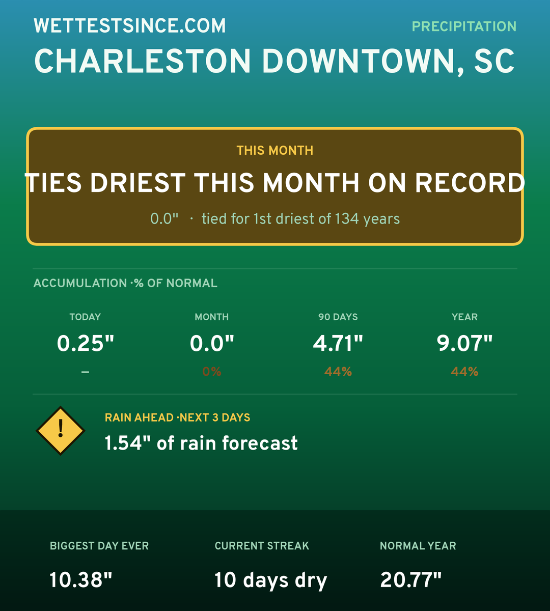 Charleston Downtown, SC precipitation share card