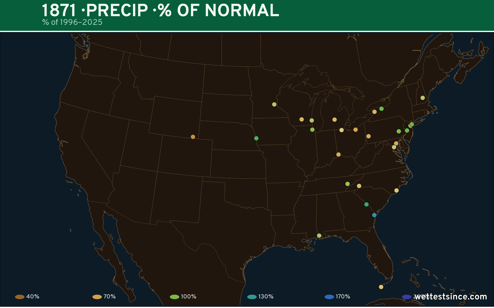 1871 U.S. precipitation percent-of-normal map