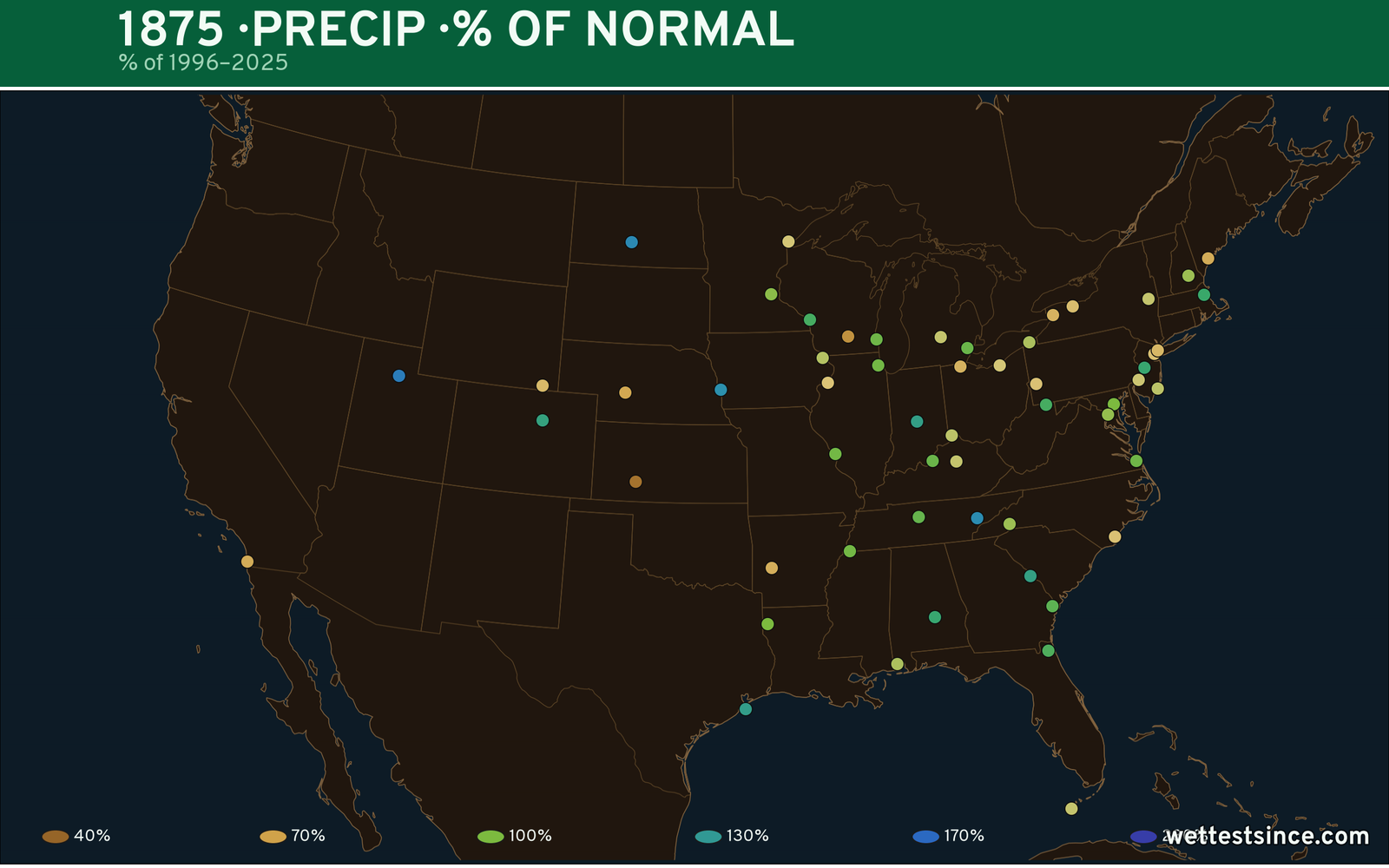 1875 U.S. precipitation percent-of-normal map