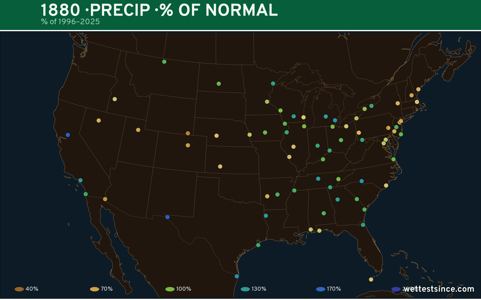 1880 U.S. precipitation percent-of-normal map