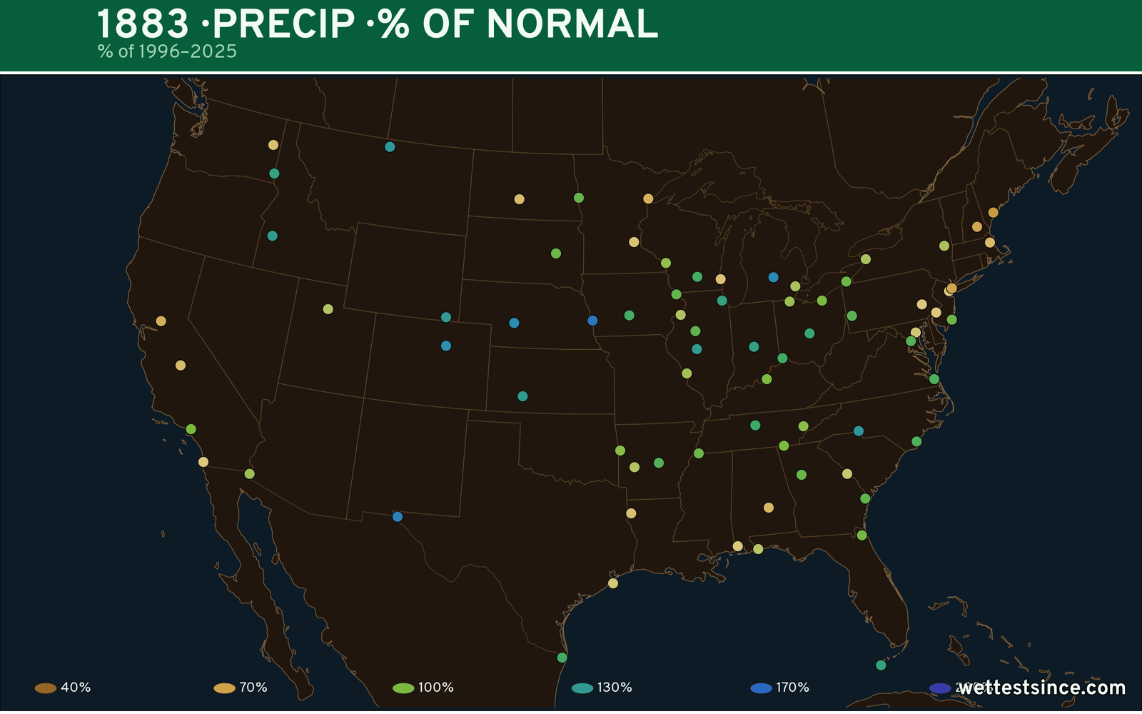 1883 U.S. precipitation percent-of-normal map