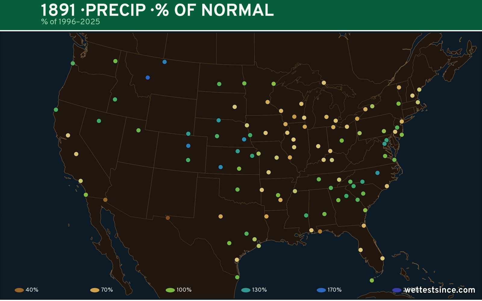 1891 U.S. precipitation percent-of-normal map