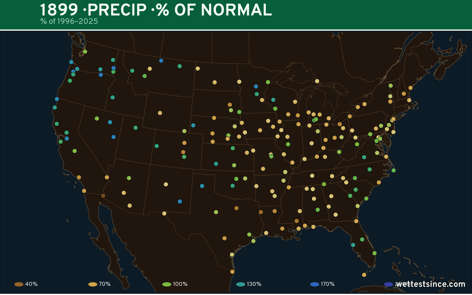 1899 U.S. precipitation percent-of-normal map