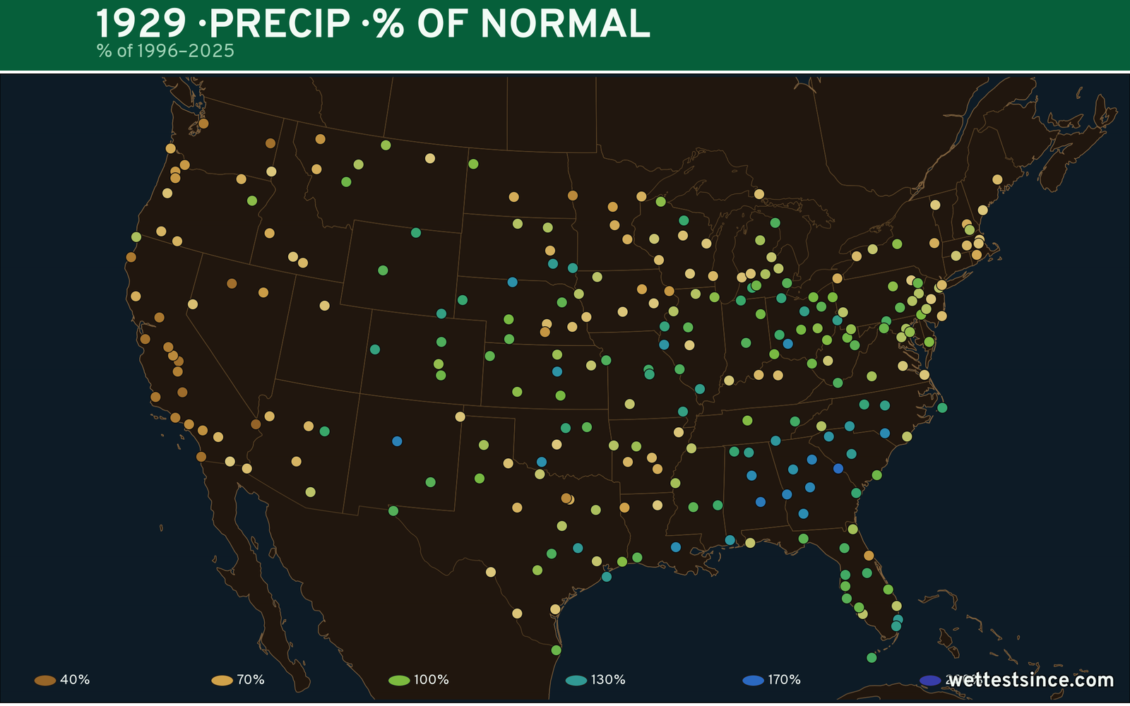 1929 U.S. precipitation percent-of-normal map
