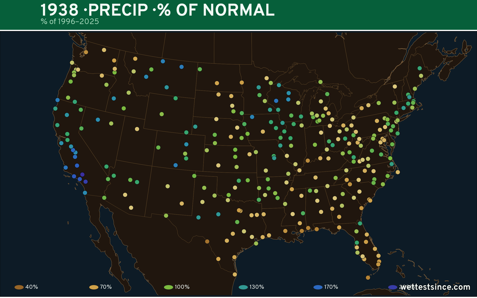 1938 U.S. precipitation percent-of-normal map