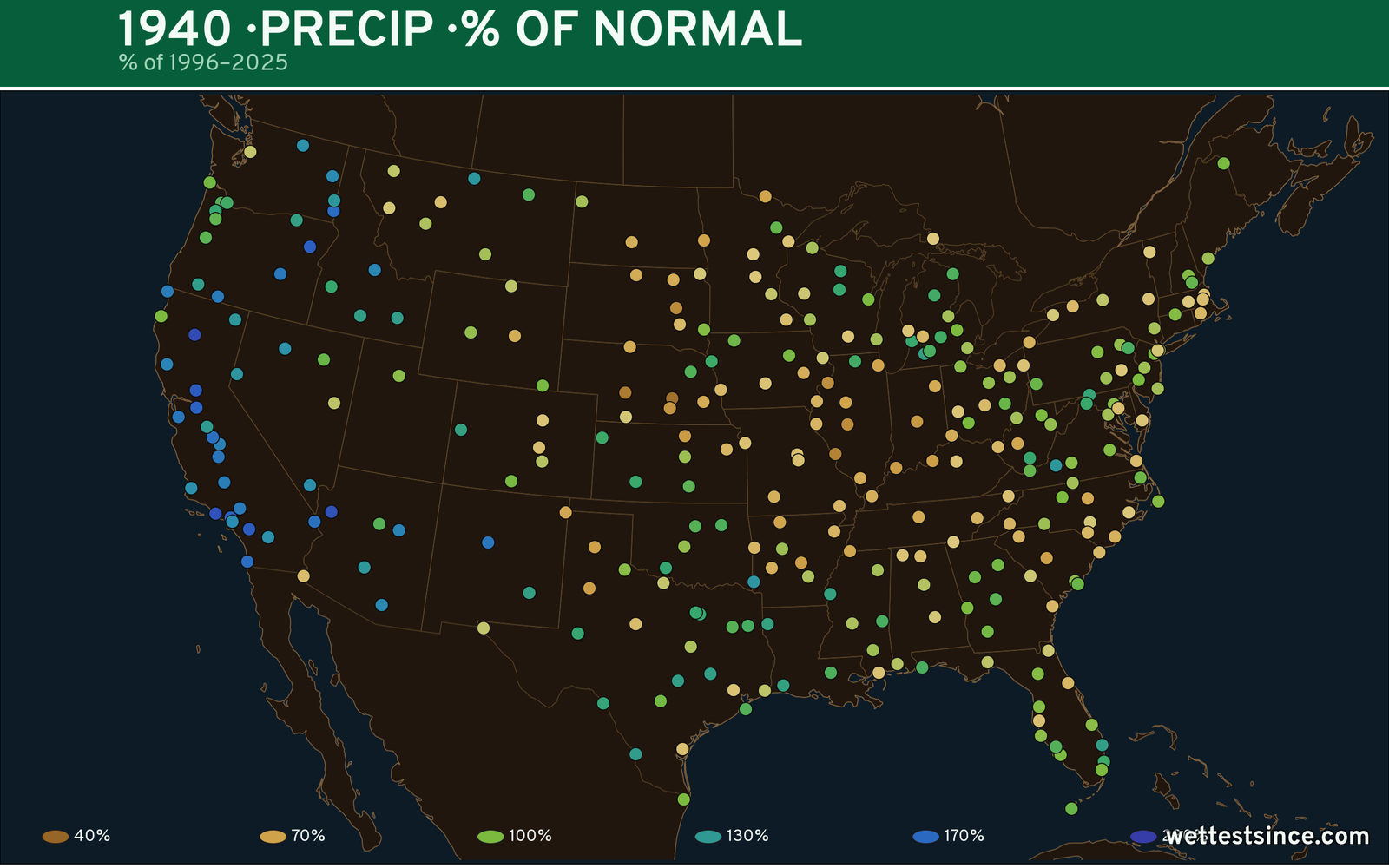1940 U.S. precipitation percent-of-normal map