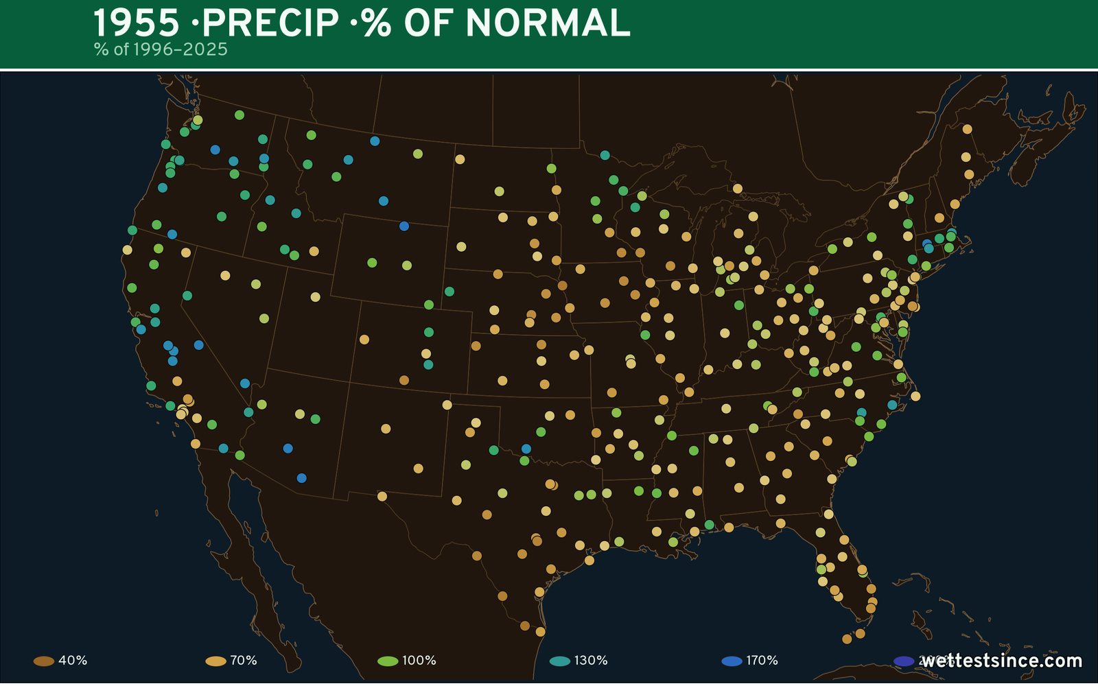 1955 U.S. precipitation percent-of-normal map