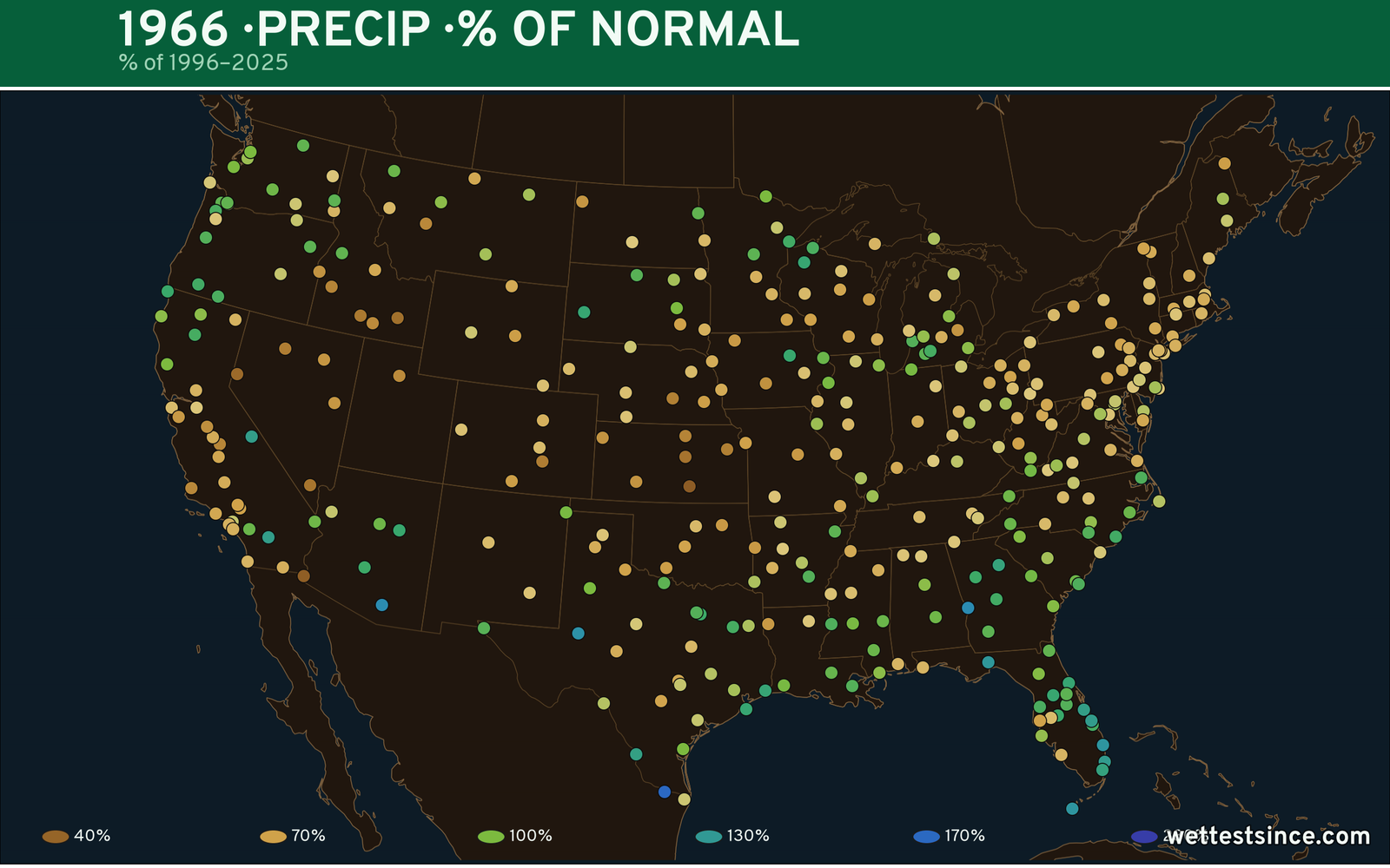 1966 U.S. precipitation percent-of-normal map