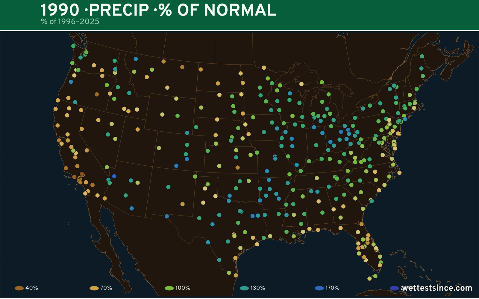 1990 U.S. precipitation percent-of-normal map