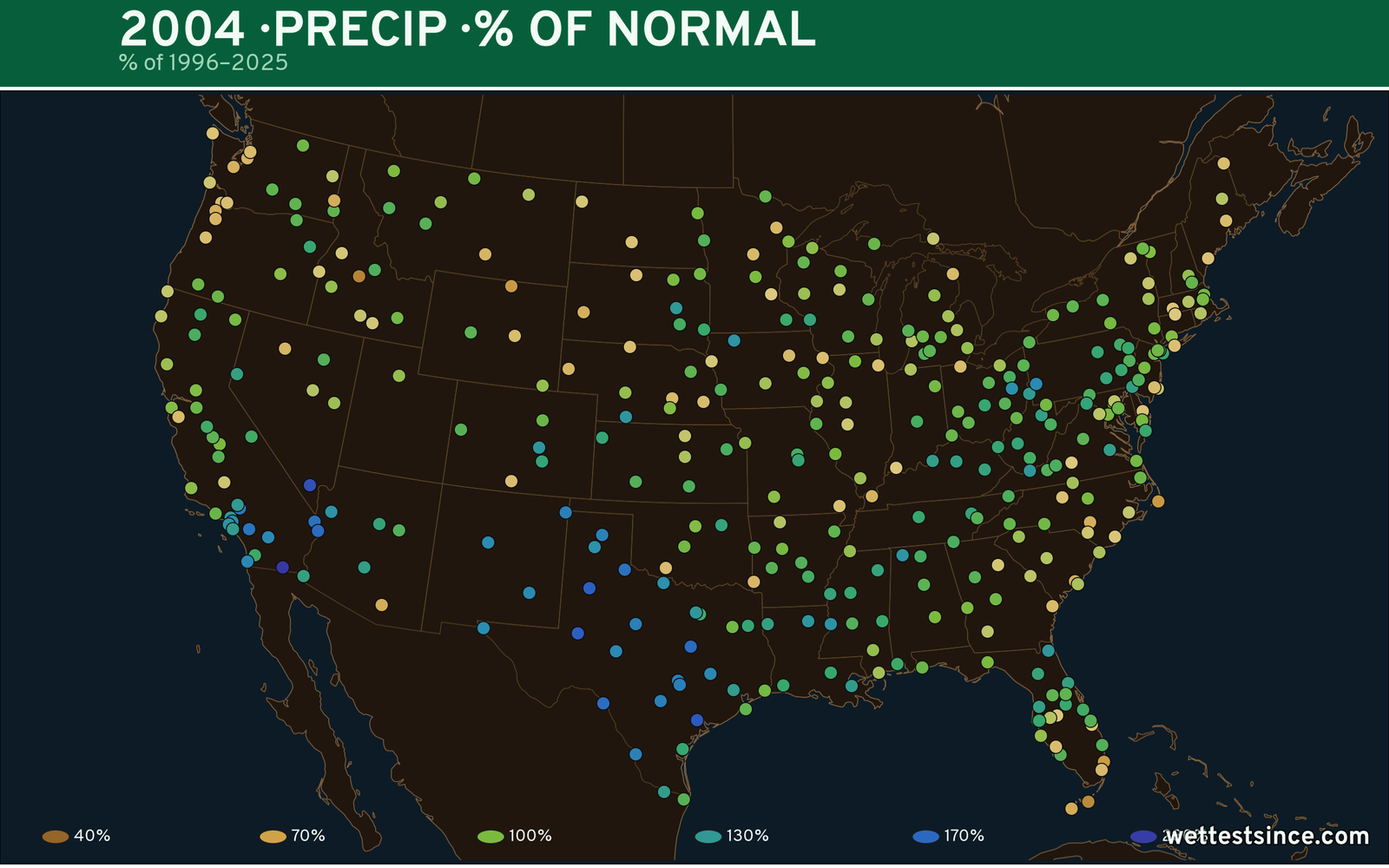 2004 U.S. precipitation percent-of-normal map