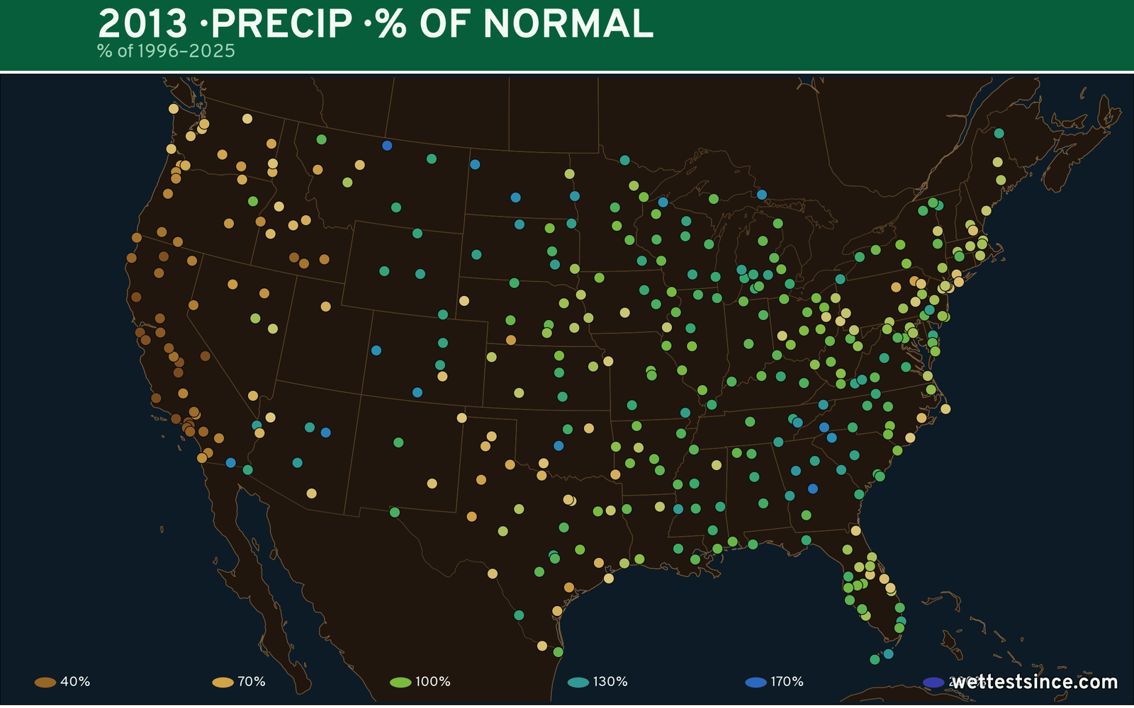 2013 U.S. precipitation percent-of-normal map