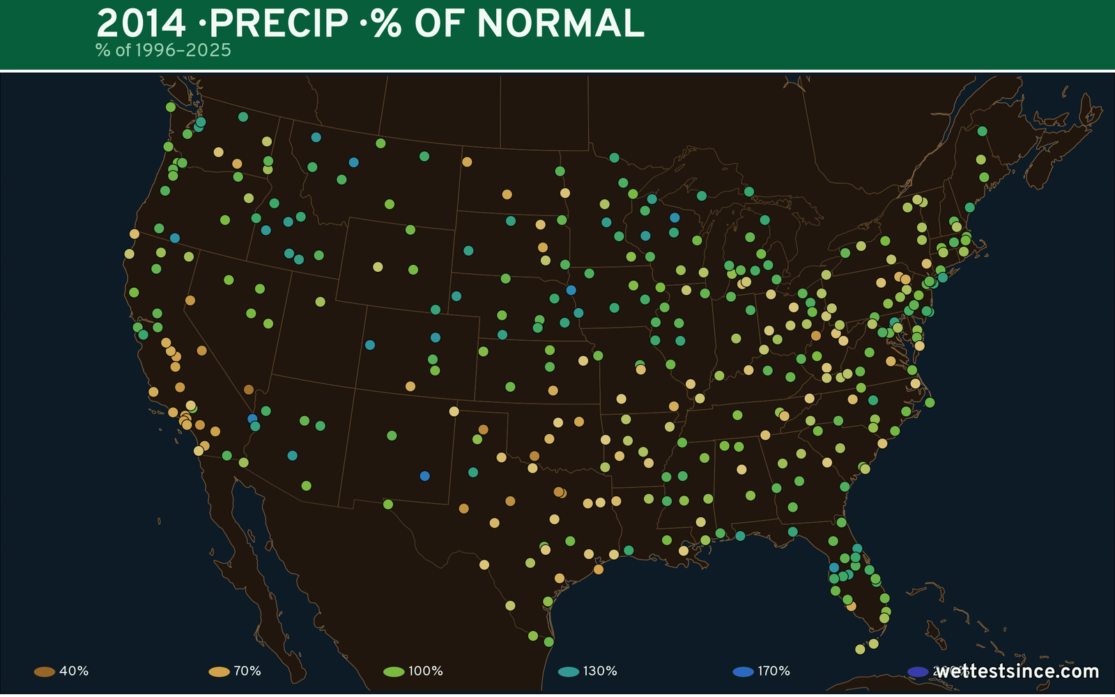 2014 U.S. precipitation percent-of-normal map