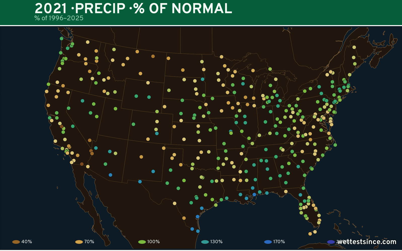 2021 U.S. precipitation percent-of-normal map