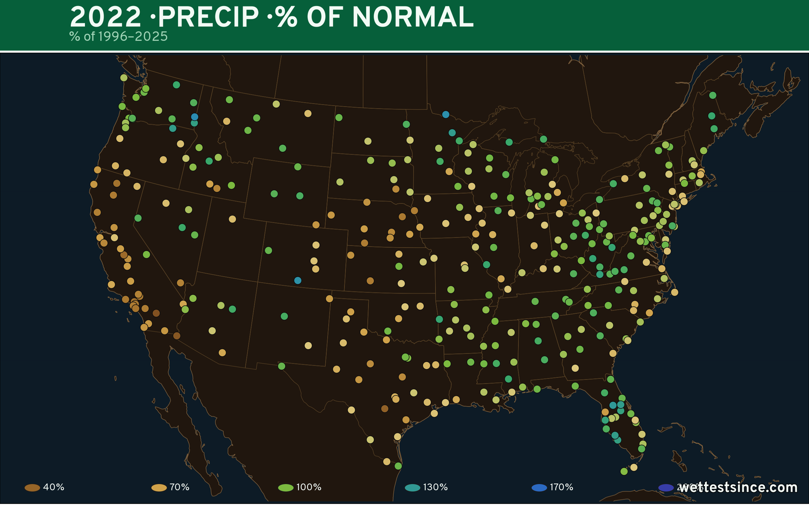 2022 U.S. precipitation percent-of-normal map